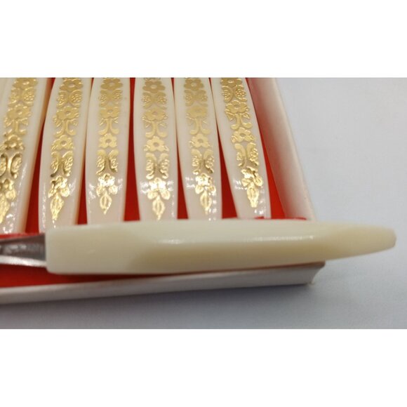 Little Fork Set 12 Piece Stainless Steel Ornate Gold Floral Handles Vintage 4 In - Picture 13 of 16